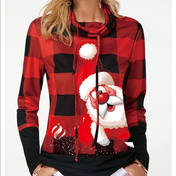 Tops - New Christmas Santa Red and Black Drawstring sweatshirt